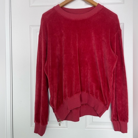 Sundry Anthropologie burnt orange y2k style velour crew neck sweater- size S - Picture 6 of 14